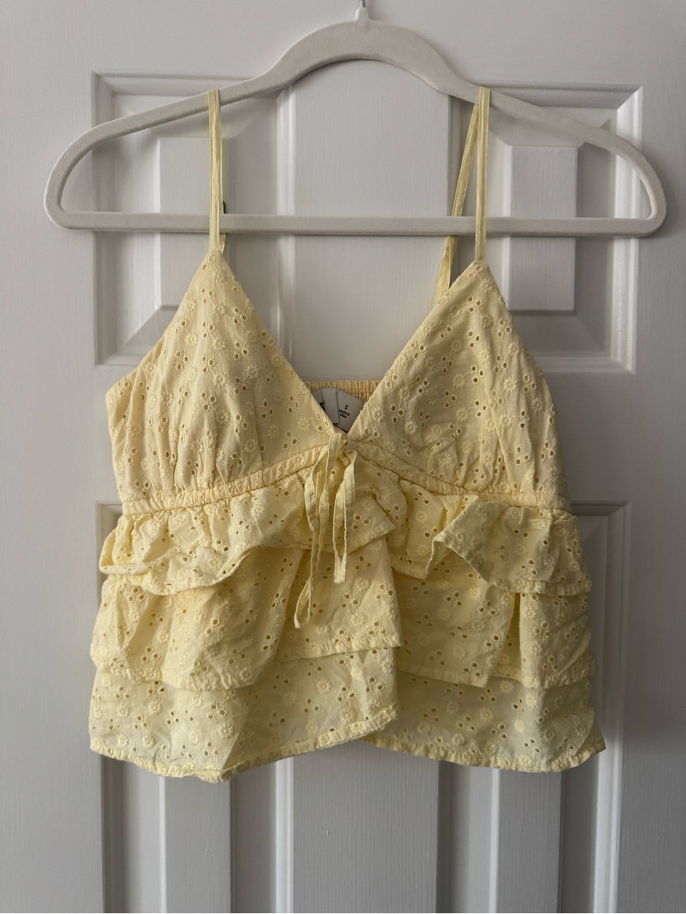 Hollister Pale Yellow Eyelet Ruffle Cami